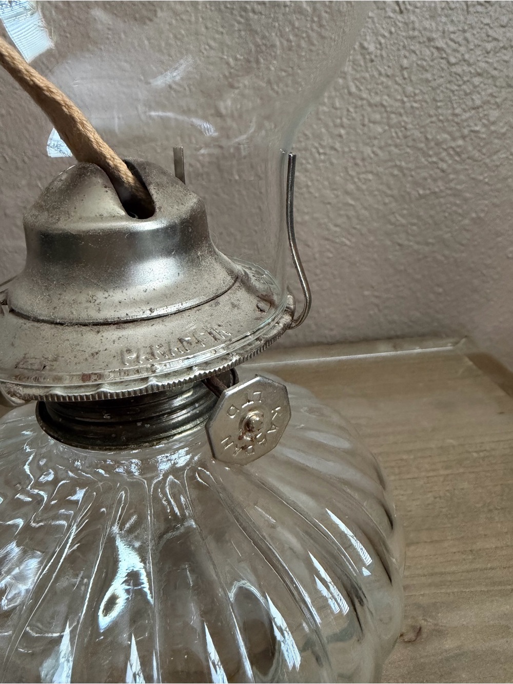 Clear Glass Oil Lamp with Ribbed Base - Picture 4 of 5